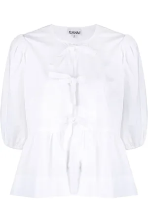 Ganni Organic-cotton peplum blouse