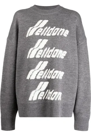 We11 Done Gray Pile intarsia-knit logo jumper