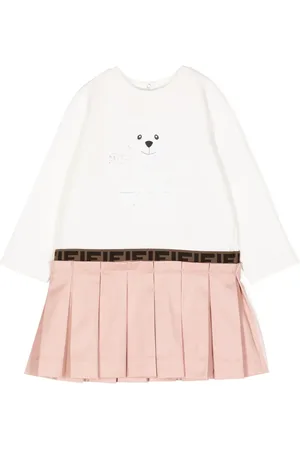 Fendi FF-logo trim pleated dress