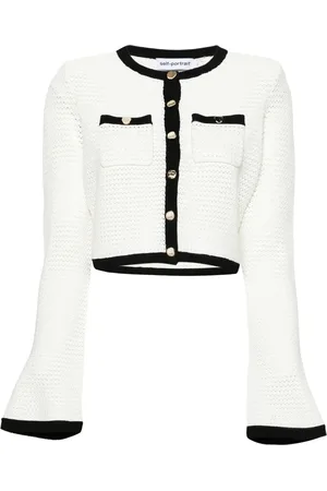 Self-Portrait Pointelle-knit cropped cardigan