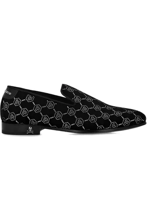 Philipp Plein Rhinestone-monogram velvet loafers