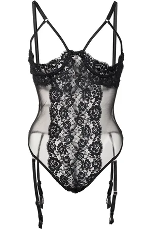 FLEUR DU MAL Foxy lace peekaboo garter bodysuit