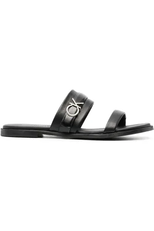 Calvin Klein Logo-lettering flat leather sandals