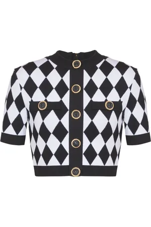 Balmain Diamond-jacquard knitted top