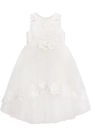 Sarah Louise Floral-embroidered bow tulle dress