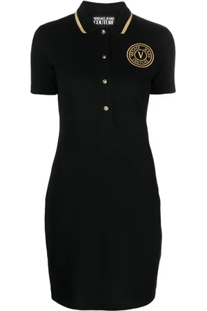 VERSACE V-Emblem cotton polo minidress
