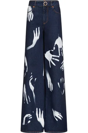 AREA Hand-print wide-leg jeans