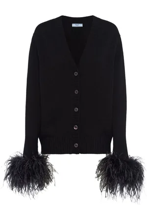 Prada Feather-trim cashmere cardigan