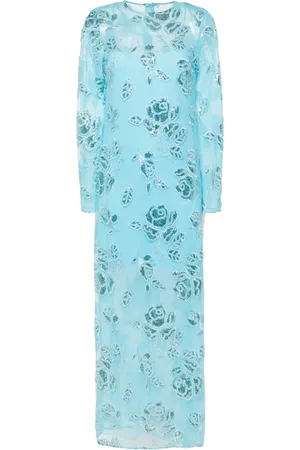 ROTATE Floral-embroidery maxi dress