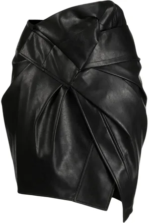 JNBY Asymmetric faux-leather pleated miniskirt