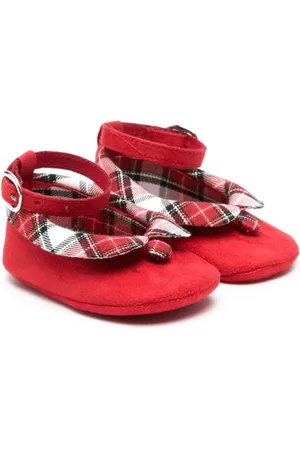 MONNALISA Plaid-detailed suede ballerina shoes