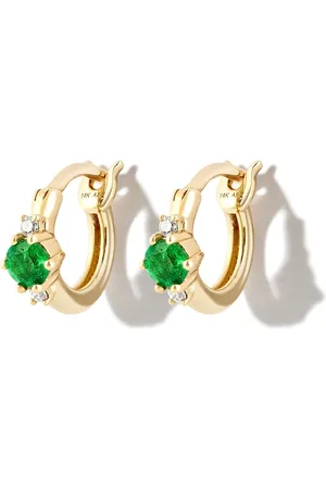 Adina Reyter 14kt yellow emerald diamond huggie hoop earrings