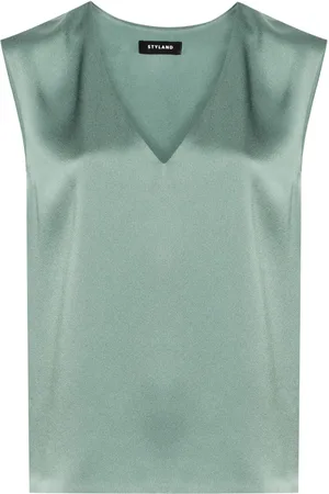 Styland V-neck sleeveless satin blouse