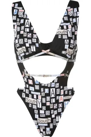 AMIR SLAMA Text-print cut-out swimsuit