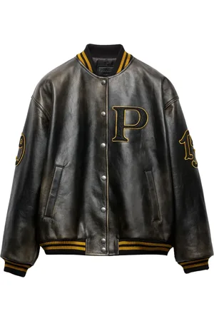 Prada Logo-appliqu?? leather bomber jacket