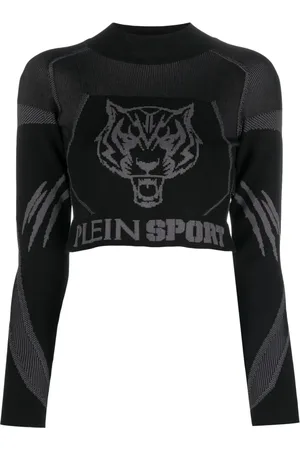 Philipp Plein Jacquard long-sleeved knitted cropped top