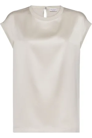 Brunello Cucinelli Cap-sleeve satin-finish blouse