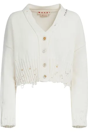 Marni Logo-embroidered distressed cardigan