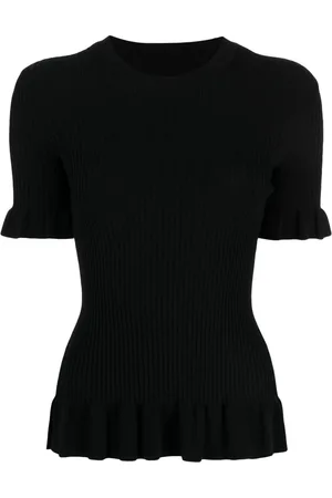 JNBY Ruffle-trim ribbed knitted top