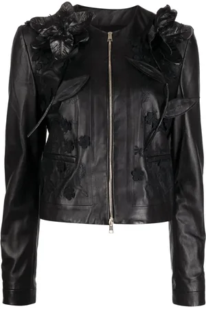 Elie saab Floral-embroidered leather jacket