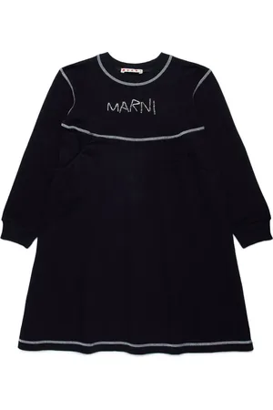 Marni Logo bead-embroidery long-sleeved T-shirt dress
