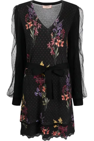 Twin-Set Floral-print tied-waist dress