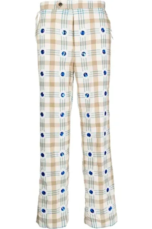 BODE Embellished checked straight-leg trousers