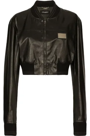 Dolce & Gabbana Logo-plaque cropped leather jacket