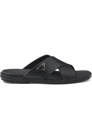 Prada Leather crisscross slides