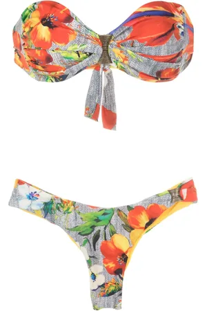 AMIR SLAMA Hibiscus-print bandeau bikini set