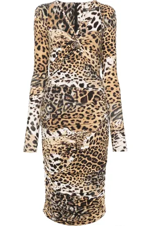 Roberto Cavalli Jaguar Skin-print ruched dress