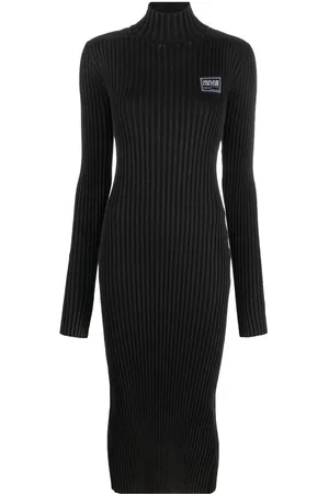 VERSACE Logo patch ribbed midi dress