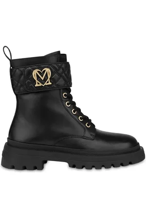 Moschino Logo-plaque leather combat boots
