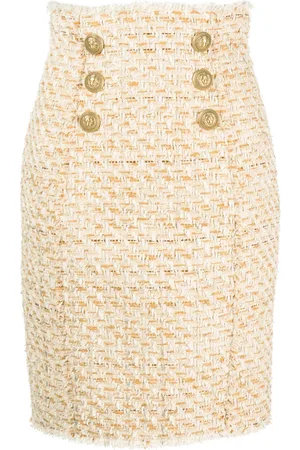 Balmain Button-embellished tweed skirt