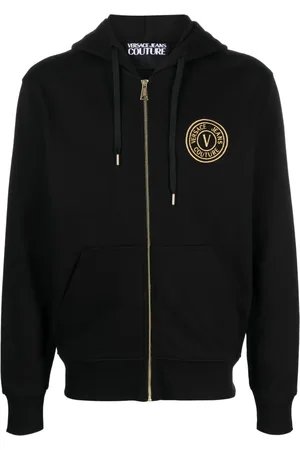 VERSACE Logo-embroidered zipped hoodie