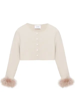 Sleeper Feather-trim cropped cardigan
