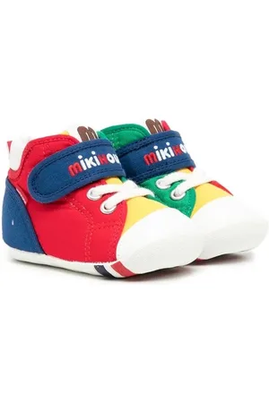 Miki House Logo-embroidered colour-block sneakers