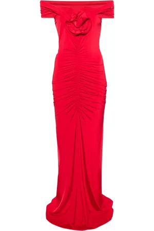 NISSA Floral-appliqu?? off-shoulder maxi dress