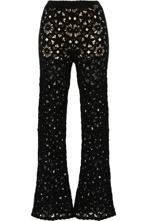 Twin-Set Floral-crochet flared trousers