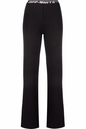 OFF-WHITE Logo-tape ribbed-knit trousers