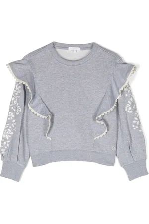 Chloé Ruffle-detail floral-embroidery sweatshirt