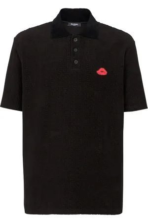 Balmain Monogram velvet cotton polo shirt