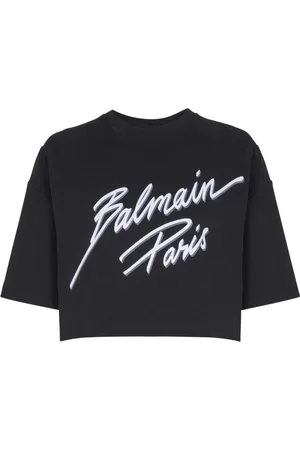 Balmain Logo-flocked cropped T-shirt