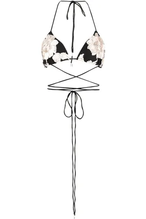 ROTATE Floral-embroidered halterneck bra top