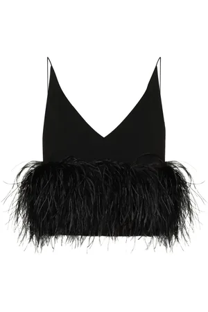 16Arlington Poppy feather-embellished cropped top