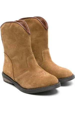 DOUUOD KIDS Logo-debossed suede boots