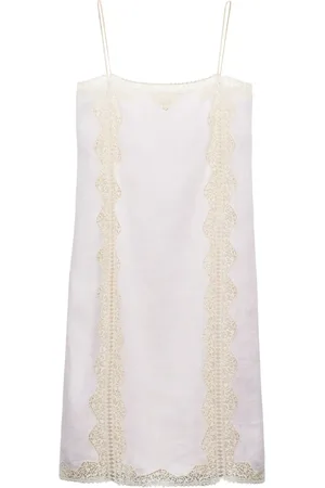 Prada Lace-trimmed linen midi dress