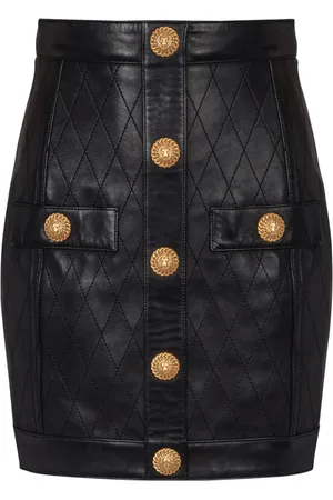 Balmain Button-detail leather miniskirt