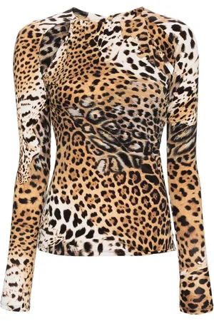 Roberto Cavalli Jaguar Skin-print cut-out blouse