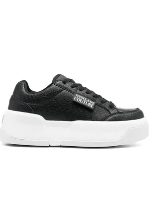 VERSACE Logo-patch round-toe sneakers